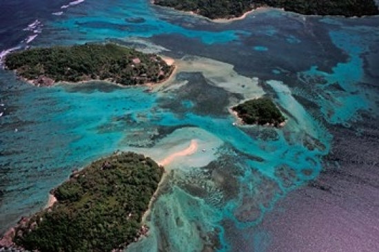 Aerial view of Ste Anne Marine National Park in Seychelles poster print by Nik Wheeler.