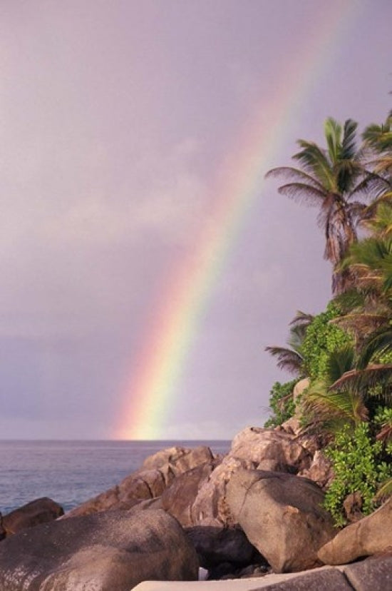 Rainbow Over Tropical Beach of Anse Victorin Seychelles Poster Print