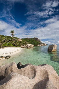 Anse Source D'Argent Beach Poster Print by Walter Bibikow showcasing tropical scenery.