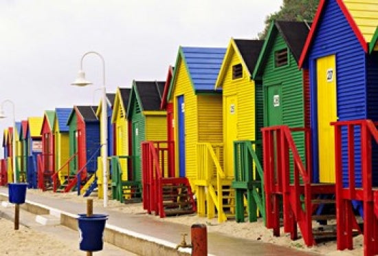Colorful Changing Houses at False Bay Beach, St James, South Africa Poster Print by Charles Crust
