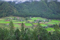 Houses and Farmlands in the Phobjikha Valley Poster Print by Keren Su