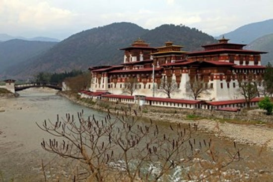 Punakha Dzong Poster Print by Kymri Wilt showcasing Bhutan's beautiful architecture.
