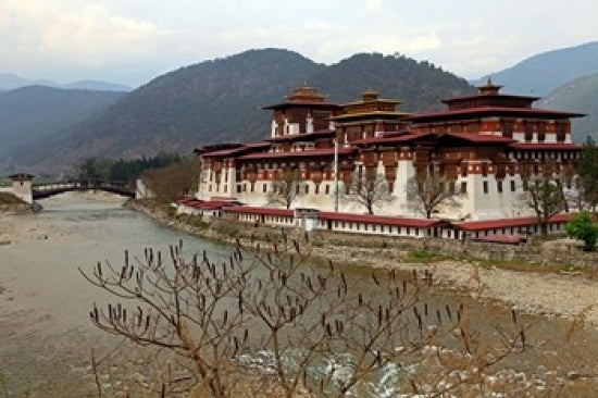 Punakha Dzong poster print showcasing the beauty of Bhutan's architecture.