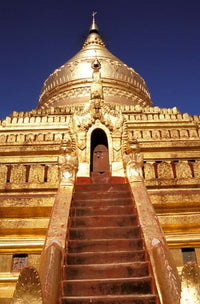 Shwezigon Paya Poster Print by Inger Hogstrom, showcasing intricate design and golden stupas.