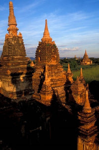 Ancient Temples and Pagodas at Sunrise poster print showcasing Myanmar's beauty.