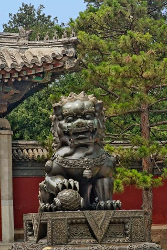 Lion Statue at the Forbidden City Poster Print showcasing intricate details.