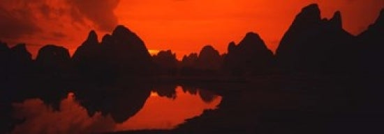Panoramic view of Guilin and Yangshuo Li River, limestone mountains poster print by Bill Bachmann.