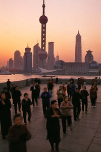 Tai-Chi on the Bund poster print showcasing Oriental Pearl Tower and Shanghai skyline