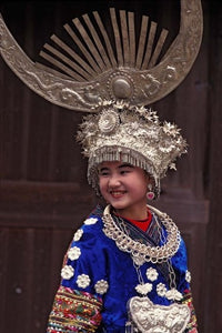 Miao Girl in Traditional Silver Hairdress and Costume Poster Print by Keren Su