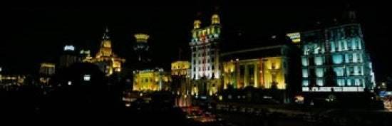 Night View of Colonial Buildings Along the Bund, Shanghai Poster Print by Keren Su