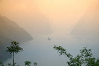 Sunset View of Xiling Gorge poster print by Keren Su showcasing vibrant sunset colors over the Yangtze River.