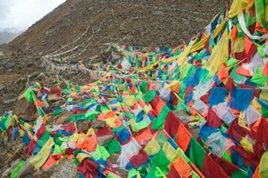 Praying Flags with Mt. Quer Shan by Keren Su Poster Print