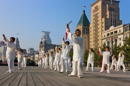 Poster print of People Practicing Taiji with Sword on the Bund in Shanghai