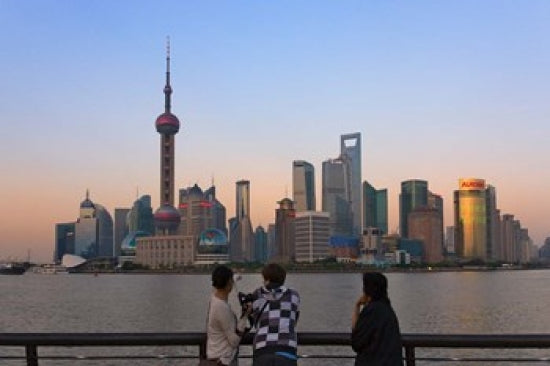 Pudong skyline poster print featuring Oriental Pearl TV Tower in Shanghai, China.