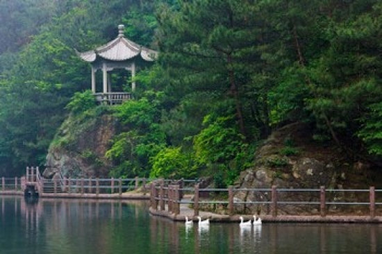 Pavilion with Lake in Mountains Fine Art Print by Keren Su