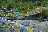Praying Flags Across the River Poster Print by Keren Su, vibrant prayer flags in Tagong, Sichuan.