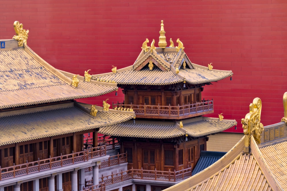 Architectural Details of Jing'an Temple Poster Print by Keren Su showcasing intricate design.