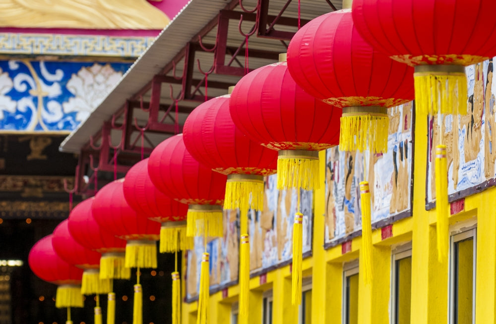 Chinese lanterns at the Ten Thousand Buddhas Monastery in Sha Tin, Hong Kong poster print.