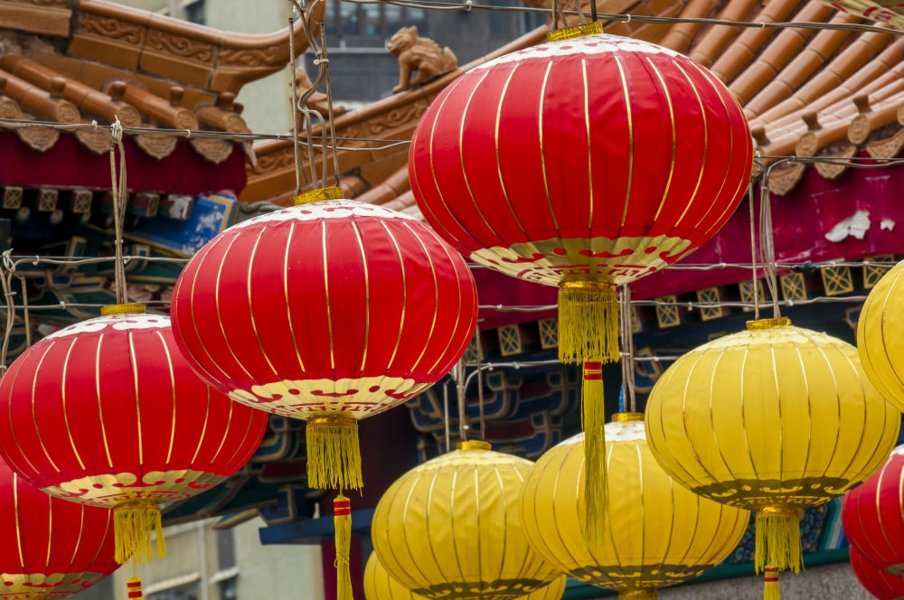 Chinese lanterns at Wong Tai Sin Temple in Kowloon, Hong Kong - Poster Print