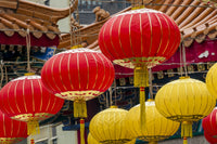 Chinese lanterns at Wong Tai Sin Temple in Kowloon, Hong Kong - Poster Print