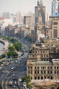 View of the Bund District Along Huangpu River Shanghai poster print showcasing vibrant cityscape.
