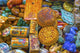 Vibrant Chinese ceramic souvenirs poster print featuring snuff boxes from Panjuan Flea Market in Beijing.