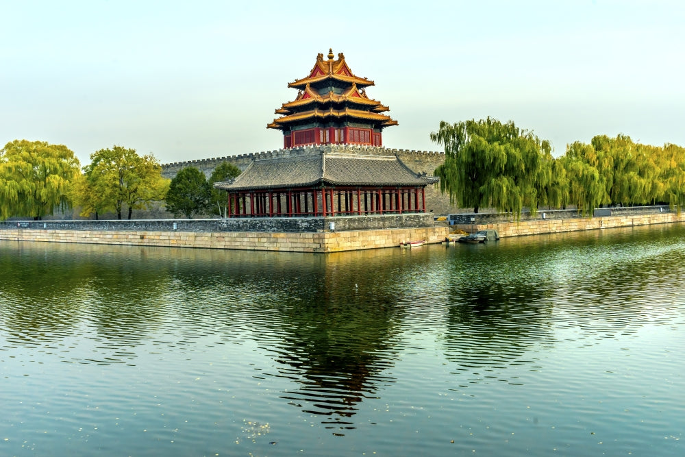 Arrow Watchtower Poster Print by William Perry, Beijing, China, showcasing the Forbidden City moat and canal.