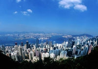 Majestic Hong Kong Harbor Poster Print by Bill Bachmann featuring vibrant skyline and harbor view.