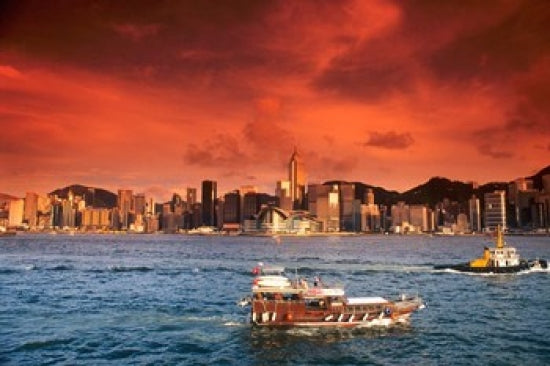 Hong Kong Harbor at Sunset Poster Print by Bill Bachmann