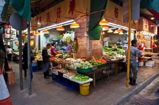 Street Market Vegetables Poster Print featuring vibrant produce in Hong Kong by Julie Eggers.