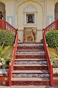Steps at Raj Palace Hotel, Jaipur, India poster print by Adam Jones
