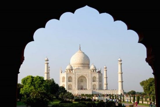 Sunrise at the Taj Mahal poster print by Bill Bachmann, showcasing the iconic monument at dawn.