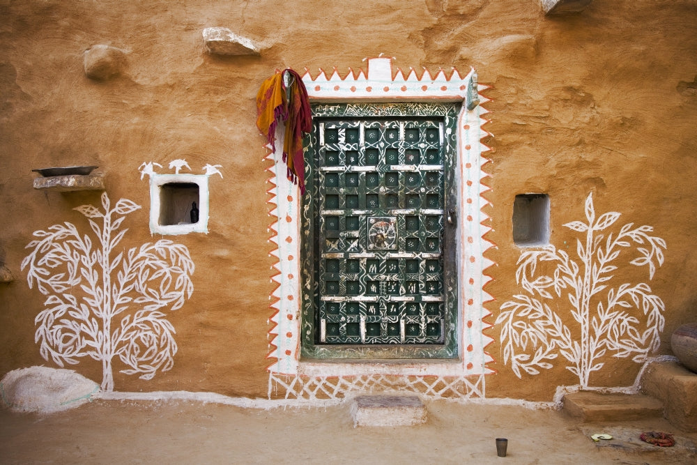 Traditional desert house exterior poster print showcasing Rajasthan architecture