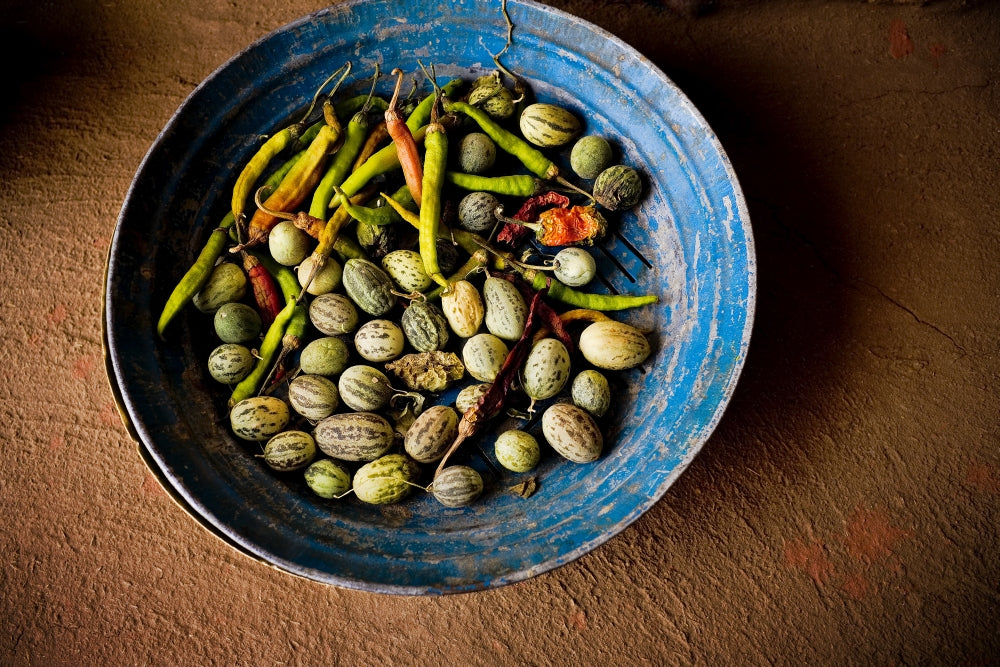 Bowl with Vegetables art print from Rajasthan, India, showcasing vibrant colors and natural beauty.