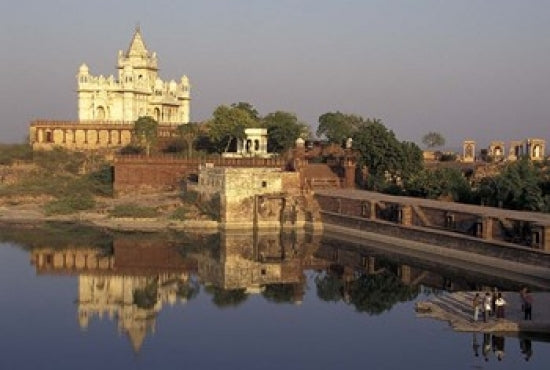 Temple Reflection and Locals, Rajasthan, India poster print by Claudia Adams
