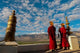 Monks playing horns at sunrise, Thiksey Monastery, Leh, Ladakh poster print by Ellen Clark.