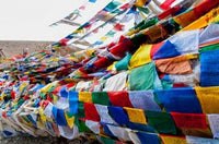 Namshangla Pass Prayer Flags Poster Print by Ellen Clark, vibrant colors and serene landscape.