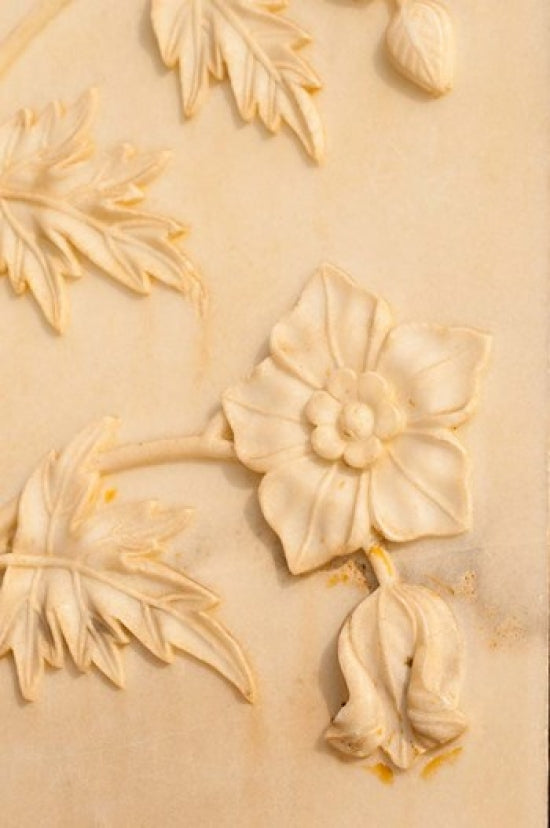 Floral Carving Art Print featuring the Taj Mahal with intricate designs by Inger Hogstrom