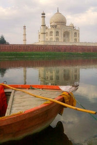 Canoe in Water with Taj Mahal Art Print by Keren Su