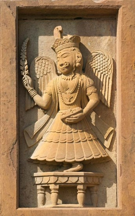 Stone carving artwork from Hotel Prithvi Vilas Palace in Jhalawar, Rajasthan, India poster print.