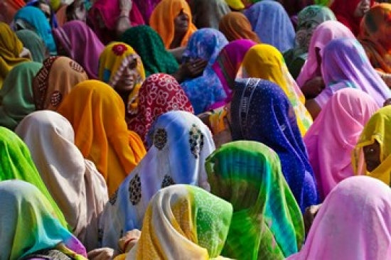 Women in colorful saris in Jhalawar, Rajasthan poster print by Keren Su.