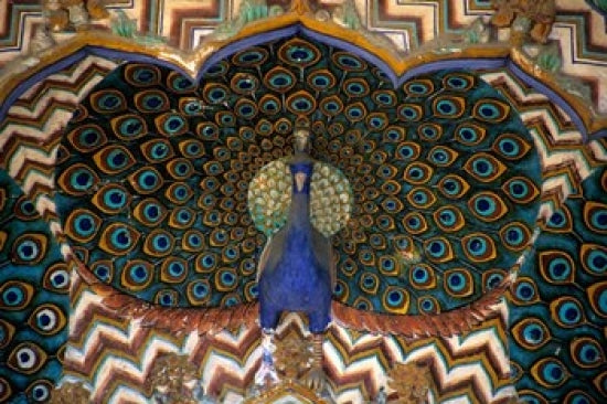 Peacock Gate at Jaipur Palace Poster Print by Kymri Wilt, showcasing vibrant Indian architecture.