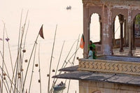 Daily Life Along The Ganges River Poster Print by Micah Wright showcasing Varanasi's culture.