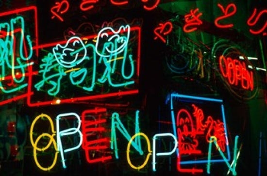 Neon Signs in Dotombori District Market, Osaka Poster Print