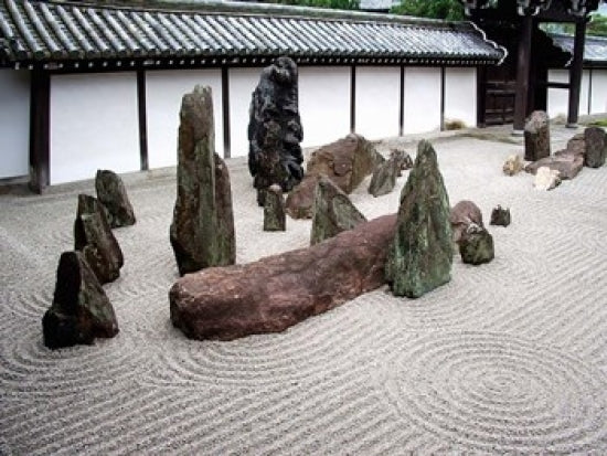 Stone Zen Garden Poster Print showcasing Kyoto, Japan's tranquil landscape.