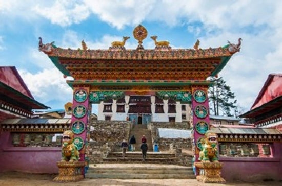 Entrance to Tengboche Monastery Poster Print by Lee Klopfer showcasing Himalayan architecture.