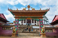 Entrance to Tengboche Monastery Poster Print by Lee Klopfer showcasing Himalayan architecture.