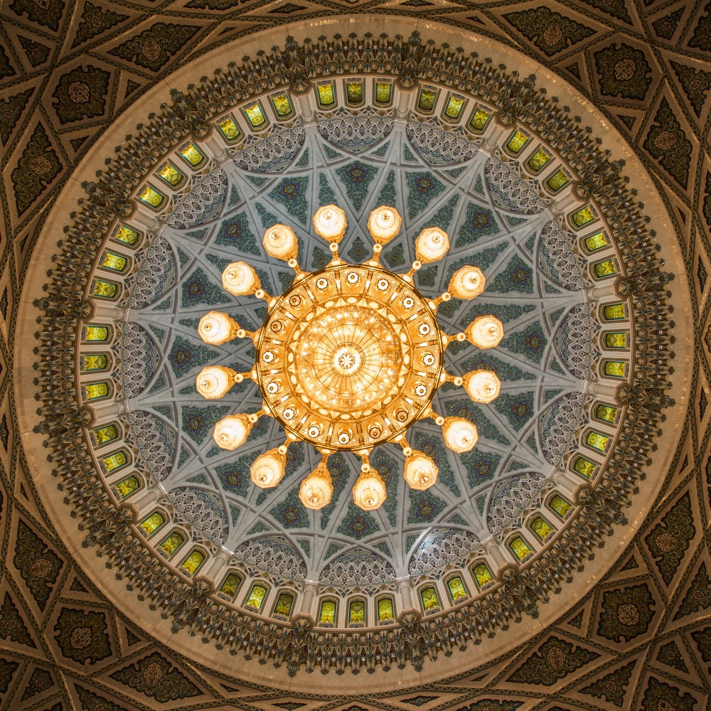 Sultan Qaboos Grand Mosque Poster Print by Tom Norring showcasing intricate architecture.