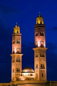 Bahla Mosque Dusk Poster Print by Walter Bibikow showcasing intricate architecture in Western Hajar Mountains, Oman.