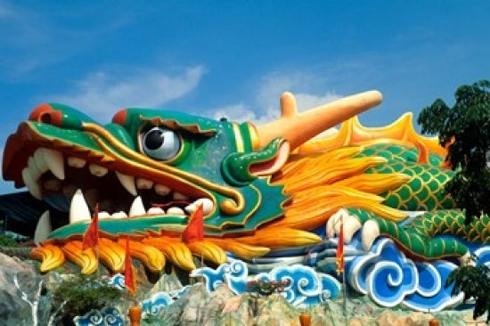 Famous Dragon at Haw Par Villa Poster Print showcasing vibrant colors and intricate details.